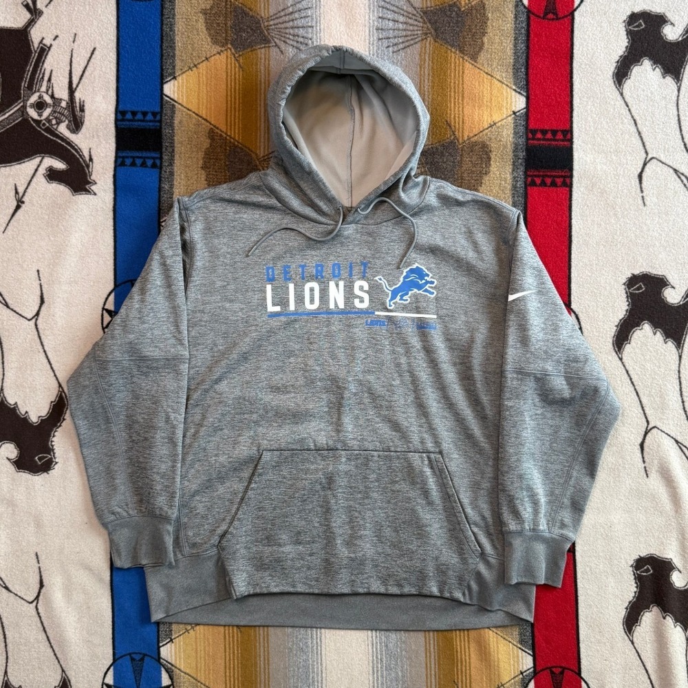 Nike Detroit Lions Mens 3XL Gray Therma-FIT Hoodie Sweatshirt NKAQ-0011